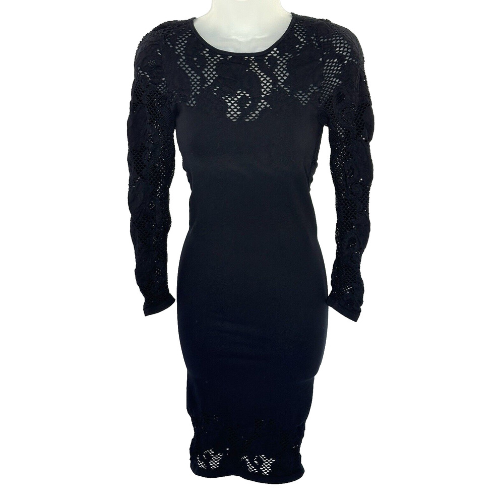 NWOT! Intimately Free People Bodycon Shirt Dress Crochet Knit Black Midi Sz XS/S